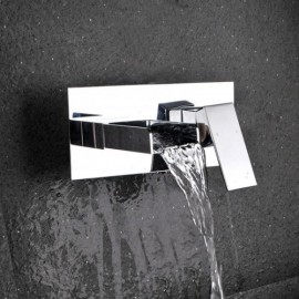 Contemporary Waterfall Wall Mount Sink Faucet In Chrome Brass