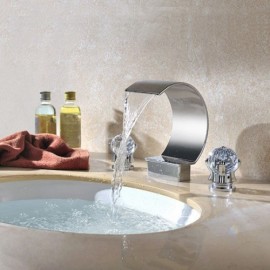 Chrome-Plated Brass Waterfall Basin Mixer With Double Handles For Bathroom