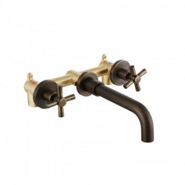 Wall Mounted Bathroom Sink Faucet Double Handle In Antique Brass