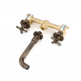 Wall Mounted Bathroom Sink Faucet Double Handle In Antique Brass