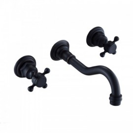 Antique Black Solid Brass Sink Faucet Wall Mounted With Double Handles