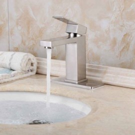 Modern Single Hole Lavatory Faucet In Brushed Nickel