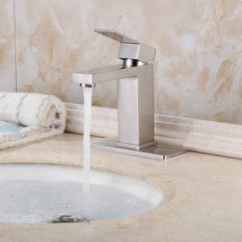 Modern Single Hole Lavatory Faucet In Brushed Nickel