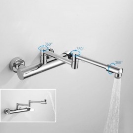 Chrome-Plated Copper Wall-Mounted Kitchen Mixer 2 Holes 1 Handle