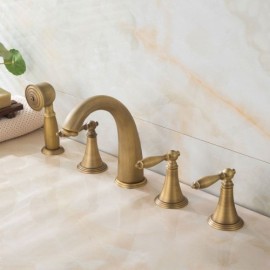 Bathtub Mixer With Brass Handshower 2 Handles 5 Holes 3 Models For Bathroom