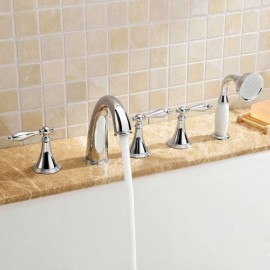 Bathtub Mixer With Brass Handshower 2 Handles 5 Holes 3 Models For Bathroom
