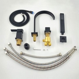 Bathtub Mixer With Brass Hand Shower 4 Holes Black For Bathroom