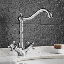 Brass Basin Mixer 2 Chrome Handles For Bathroom