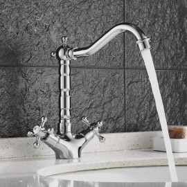 Brass Basin Mixer 2 Chrome Handles For Bathroom
