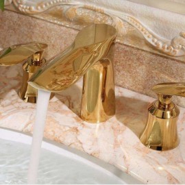 Brass Basin Mixer 2 Handles 3 Holes 3 Colors For Bathroom