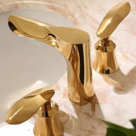 Brass Basin Mixer 2 Handles 3 Holes 3 Colors For Bathroom