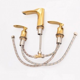 Brass Basin Mixer 2 Handles 3 Holes 3 Colors For Bathroom