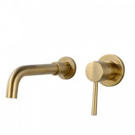 Wall-Mounted Basin Mixer In Gold Brass For Bathroom