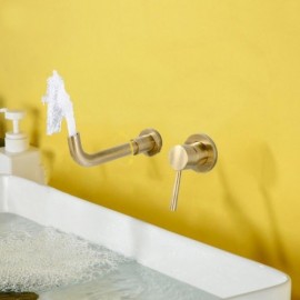 Wall-Mounted Basin Mixer In Gold Brass For Bathroom