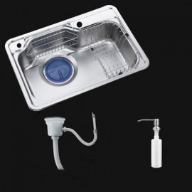 304 Stainless Steel Sink With Connecting Pipe Soap Dispenser Drain Basket*2