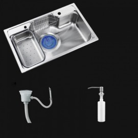 304 Stainless Steel Sink With 1 Bowl 1 Connection Pipe 1 Soap Dispenser 2 Drain Basket For Kitchen