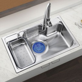 304 Stainless Steel Sink With 1 Bowl 1 Connection Pipe 1 Soap Dispenser 2 Drain Basket For Kitchen
