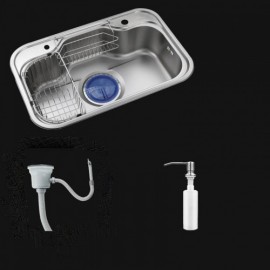 304 Stainless Steel Sink With 1 Bowl 1 Connection Pipe 1 Soap Dispenser 2 Drain Basket For Kitchen