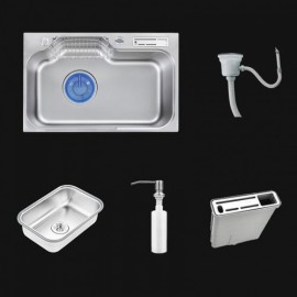 304 Stainless Steel Sink With 1 Bowl 1 Connection Pipe 1 Soap Dispenser 2 Drain Basket For Kitchen 1 Tool Holder