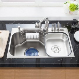 304 Stainless Steel Sink With 1 Bowl 1 Connection Pipe 1 Soap Dispenser 2 Drain Basket For Kitchen 1 Tool Holder