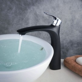 Brass Basin Faucet Chrome Handle Black Baking Paint For Bathroom