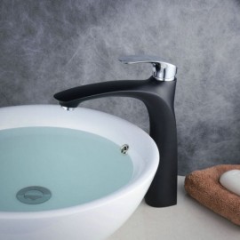 Brass Basin Faucet Chrome Handle Black Baking Paint For Bathroom