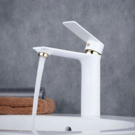 Brass Basin Faucet White Gold Baking Paint For Bathroom