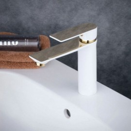 Brass Basin Faucet White Gold Baking Paint For Bathroom