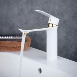 Brass Basin Faucet White Gold Baking Paint For Bathroom