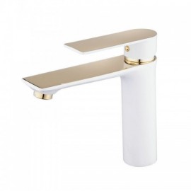 Brass Basin Faucet White Gold Baking Paint For Bathroom