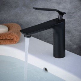 Brass Basin Faucet Black Baking Paint For Bathroom