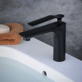 Brass Basin Faucet Black Baking Paint For Bathroom