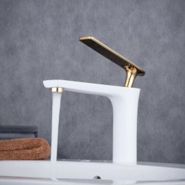 Brass Basin Faucet White Gold Baking Paint For Bathroom