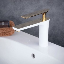 Brass Basin Faucet White Gold Baking Paint For Bathroom