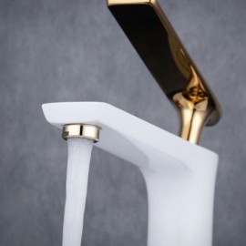 Brass Basin Faucet White Gold Baking Paint For Bathroom