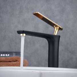 Brass Basin Faucet Black Gold Baking Paint For Bathroom