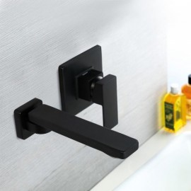 Black Basin Faucet Wall Mount Baking Paint Cold Hot Water For Bathroom