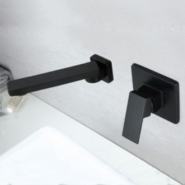 Black Basin Faucet Wall Mount Baking Paint Cold Hot Water For Bathroom