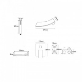 Black Recessed Waterfall Shower Faucet With Wall-Mounted Shower Head For Bathroom