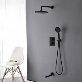 Recessed Shower Faucet With Thermostatic Hand Shower Black Paint For Bathroom