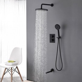 Recessed Shower Faucet With Thermostatic Hand Shower Black Paint For Bathroom
