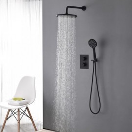 Recessed Shower Faucet With Thermostatic Hand Shower Black Paint For Bathroom