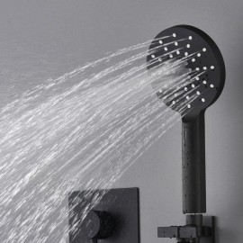 Recessed Shower Faucet With Thermostatic Hand Shower Black Paint For Bathroom