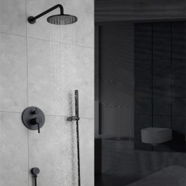 Recessed Shower Faucet With Hand Shower Black Paint For Bathroom