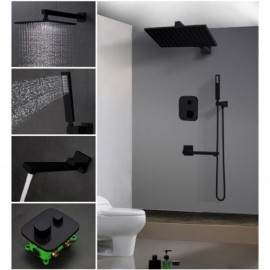 Recessed Shower Faucet With Hand Shower Mixer Knob Black Paint For Bathroom
