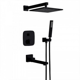 Recessed Shower Faucet With Hand Shower Mixer Knob Black Paint For Bathroom