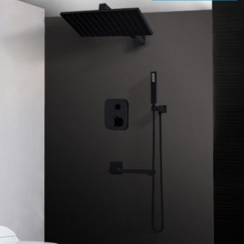 Recessed Shower Faucet With Hand Shower Mixer Knob Black Paint For Bathroom