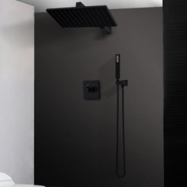 Recessed Shower Faucet With Mixer Hand Shower Black Paint For Bathroom
