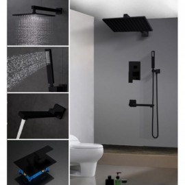 Recessed Shower Faucet With Hand Shower Black Paint For Bathroom