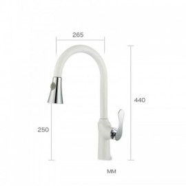 Single Lever Kitchen Faucet With Spray In Painted Brass White